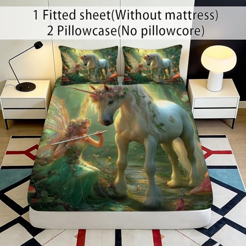 Drap-housse imprimé 3D licorne microfibre lit 90x200 - 3