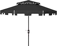 SAFAVIEH Zimmerman 9ft Double Top Patio Umbrella, Black & White, Crank Button Tilt, UV Resistant for Deck, Poolside, Backyard (PAT8200H)