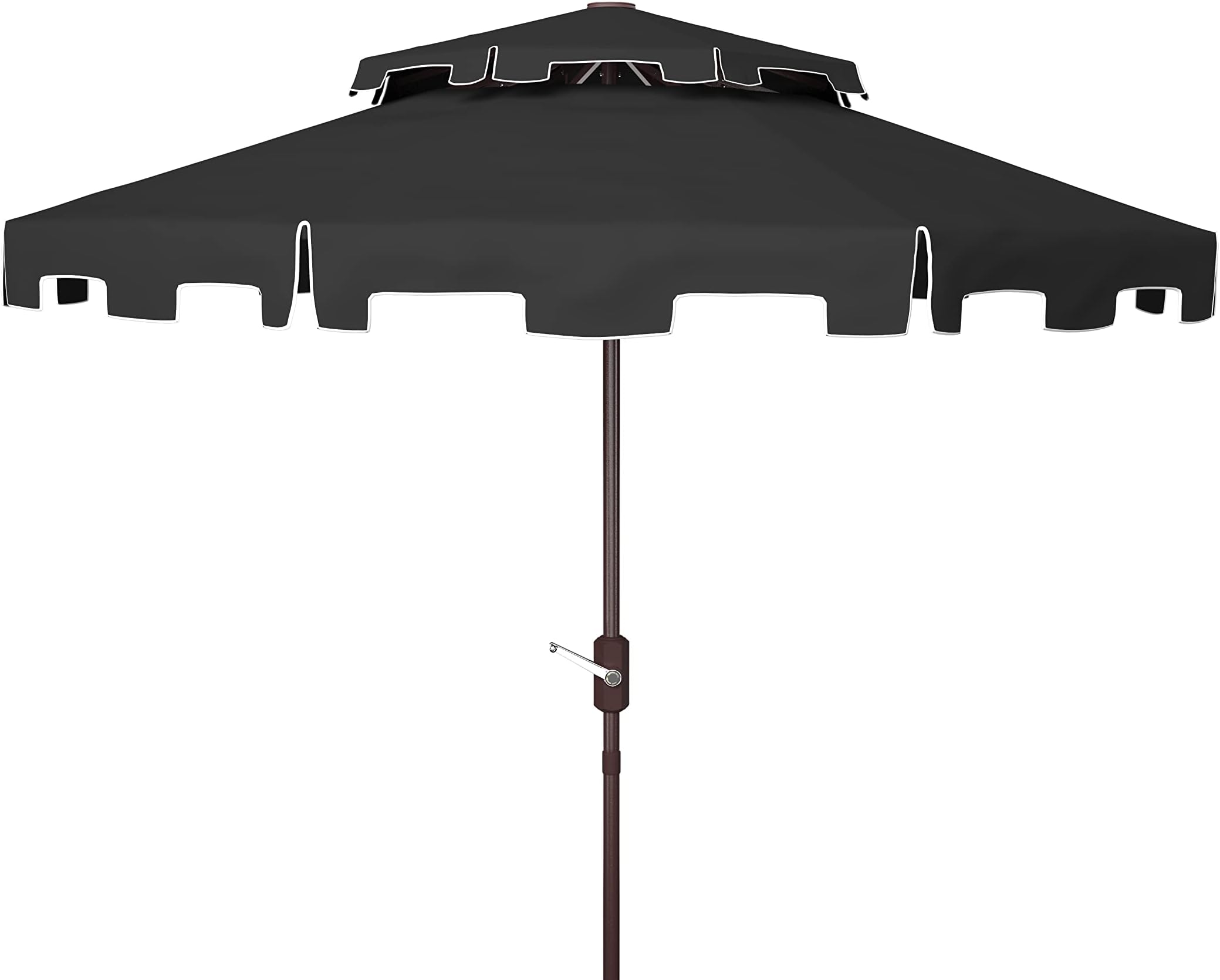 SAFAVIEH Outdoor - Zimmerman 9-Foot Double-Top Patio Umbrella - Black & White Canopy - Brown Aluminum Pole - Crank and Tilt Vented Design - Ideal for Patio, Deck, Poolside, Backyard (PAT8200H)