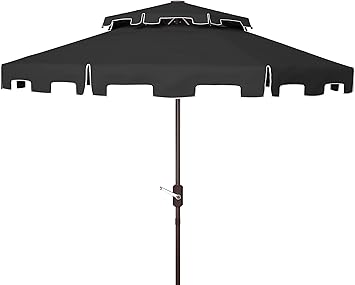 SAFAVIEH Outdoor - Zimmerman 9-Foot Double-Top Patio Umbrella - Black & White Canopy - Brown Aluminum Pole - Crank and Tilt V