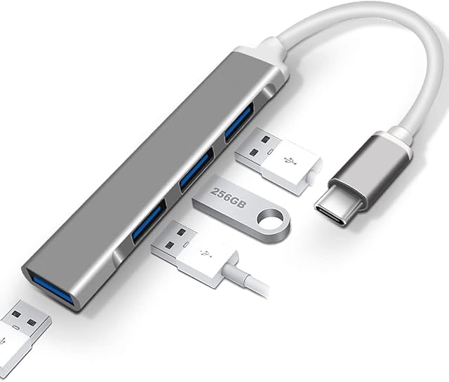 AiNinXun USB C Hub Multiport Adapter for Macbook Pro Ultra Slim Portable Type C Hub USB Splitter 4 Port USB Dock Station Data Lead Transfer USB C Extender Cable for Mac Air Surface Dell Laptop PC OTG