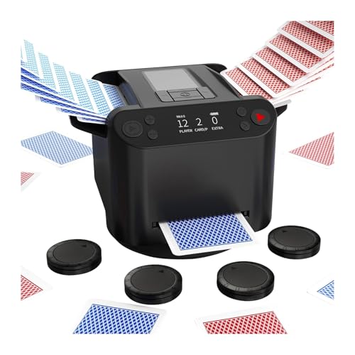 Yubbuio 自動カードシャッフラー&ディーラー 2in1 多機能 360°回転 電動 4つのワイヤレスボタン 12人同時プレイ 家庭用・パーティー用 ポーカー/UNO/ブラックジャック/テキサスホールデム ブラック (ブラック)