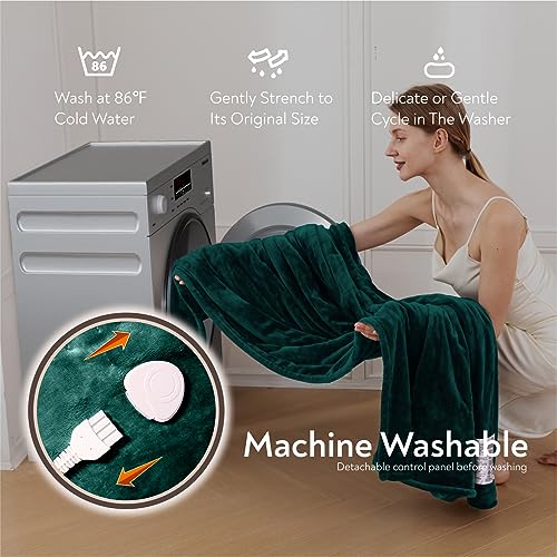 Image of Wapaneus Foot Pocket Heated Blanket Electric Throw with 10 Heating Levels and 4 Timer Settings 4 Hours Auto Shut Off, Flannel Fast-Heating Heated Throw 50 inch x 60 inch, Machine Washable, Vintage Green
