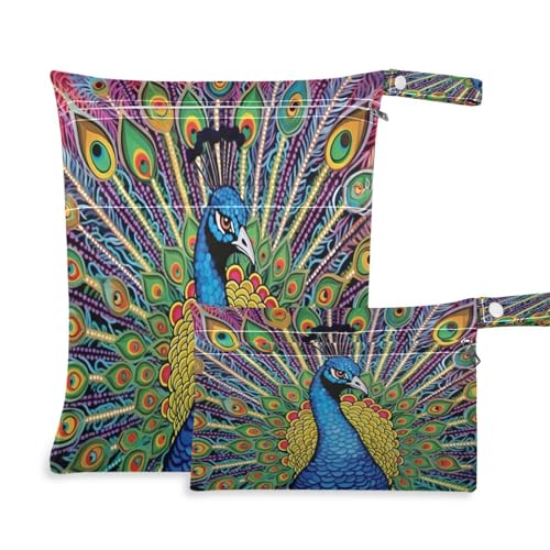 Wajiw 2pcs Cloth Diaper Wet Dry Bags Waterproof Reusable Baby Wet Dry Bags for Travel,Diapers,Dirty Gym Clothes and Toiletries,Peacock -  g339727047p495c530s1063RY