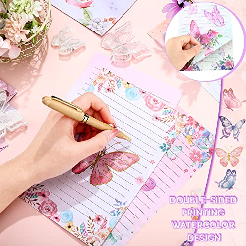 Image of TaoBary 160 Pcs Watercolor Butterfly Stationery Paper and Envelopes Set 50 Double Sided Lined Stationery Paper & 50 Matching Envelopes and 60 Round Dot Sticker 5.5 x 8.25''Letter Writing Kit, 10design