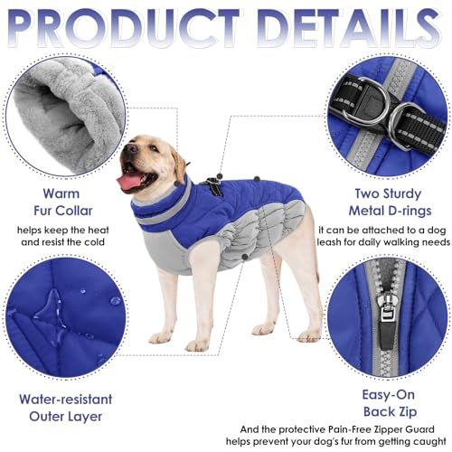 Image of AOFITEE Dog Coat, Warm Dog Jackets for Small Dogs, Dogs Winter Coat with Harness Built in, Reflective Pet Winter Jacket, Waterproof Windproof Puppy Puffer Jacket Fleece Vest, Blue XS