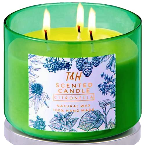 Large Citronella Candles Outdoor Indoor Candle Made With Natural Soy And Essential Oils | 3-Wick Candle 80 Hour Burn | 15.8 Oz Highly Scented Aromatherapy Candles For Home | Balcony & Patio Candle #TOP14