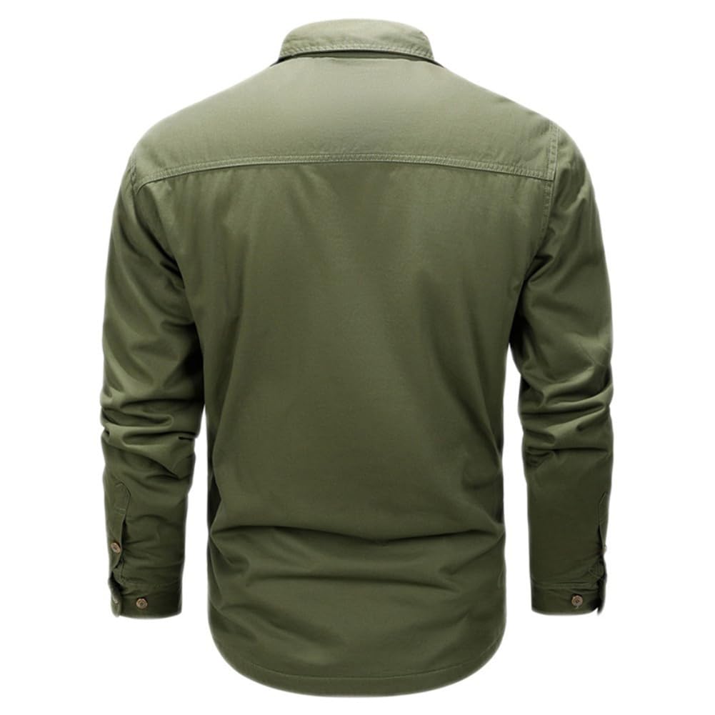 Camisas Hombre Manga Larga Ropa Militar de Algodón con Botones Sobrecamisa al Aire Libre Cargo Shirts Protección UV para Pesca, Tala, Montañismo, Caza