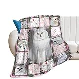 Cat Blanket for Cat Lovers Soft Warm Cute White Cats Fleece Throw Blanket Plush Fuzzy Fluffy Kitten