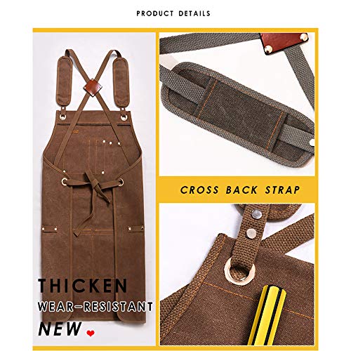 Kani Woodworking Shop Apron, Canvas Work Apron With Pockets For Men Women, Adjustable Cross Back Strap Tool Apron For Woodworker Blacksmiths Gardeners Mechanics Bbq (Grey) #TOP5