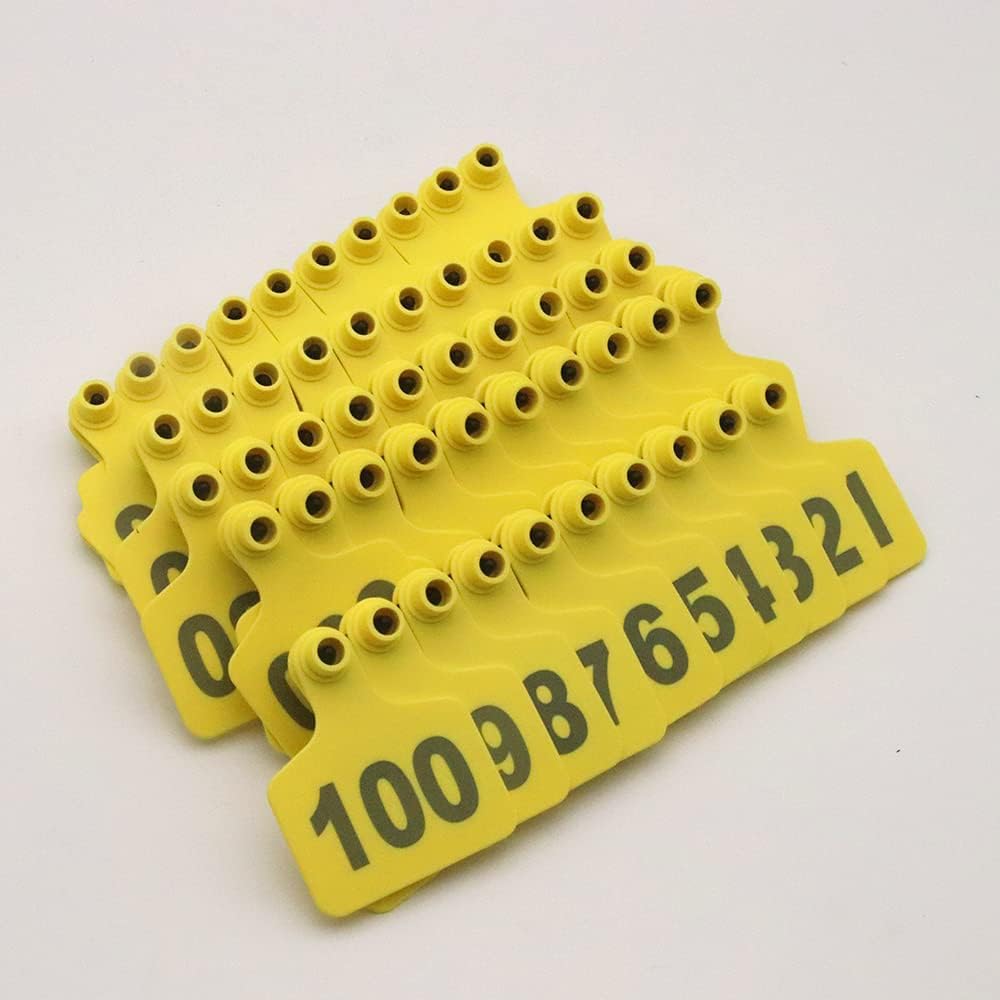 Ohrmarke als Identifikationskarte für Nutztiere Ohrmarken zur Identifizierung von Nutztieren, mehrfarbig, 100 x 75 mm, Nummern 001–800, 100 Stück