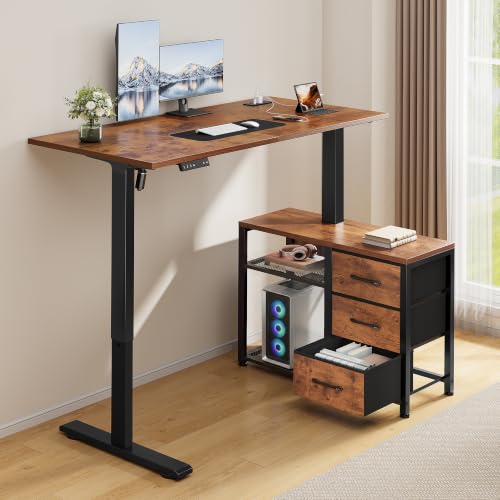 Image of 47'' L Shaped Desk with 3 Drawers Electric Standing Desks Rustic