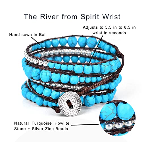 Turquoise Bead + Silver Zinc - Spirit Wrist River Boho Wrap Bracelet #TOP2