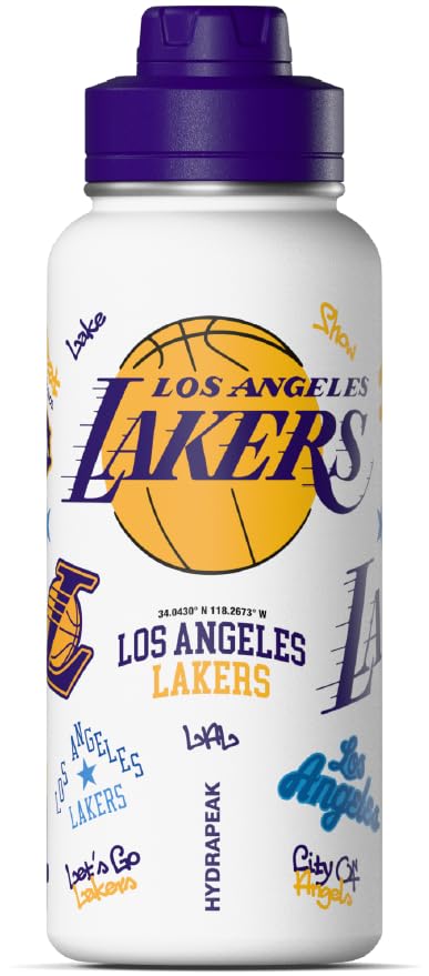 Hydrapeak NBA Officially Licensed Los Angeles Lakers 32oz Insulated Water Bottle Celebrating the City of Los Angeles Chug Lid & Handle | Showtime-Inspired Sports Tumbler for Game Day & Travel