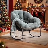 LIFEISLE Schaukelstuhl Schaukelsessel mit Rattan, Loungesessel drinnen & draußen, Ei-Schaukelstuhl für Wohnzimmer Balkon Garten Outdoor und Indoor Cord...