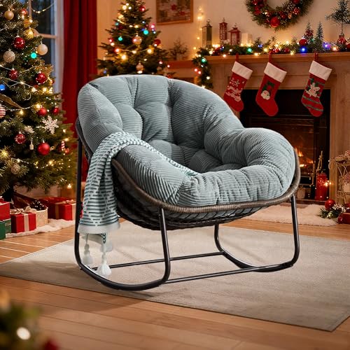 LIFEISLE Schaukelstuhl Schaukelsessel mit Rattan, Loungesessel drinnen...