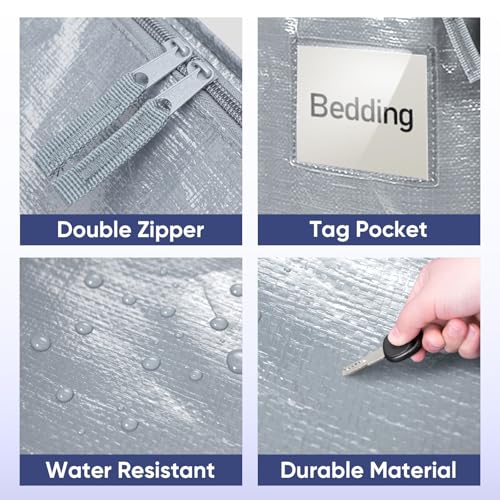 Image of TICONN 2 Pack Extra Large Moving Bags Heavy Duty with Zippers & Carrying Handles, Durable Storage Bags Moving Boxes for Closet Organizers and Storage (2 Pack, Light Grey)