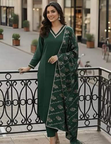 Image of Women's Blue Color Polyester Kurta Set with Pant & Dupatta | 3-Piece Suit