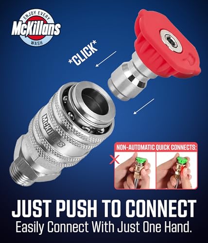 Image of McKillans 1 /4 inch Nozzle Automatic Quick Connect Fittings - Stainless Steel 1 /4 inch NPT Male Quick Connect Couplers - Coupler for Pressure Washer Gun - Pack of 2