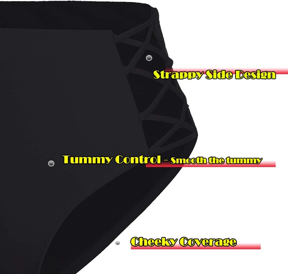 Women Sexy Bikini Bottoms Lace Strappy Sides High Waisted Retro Bathing Suit Underwear Swimsuit - Image 5