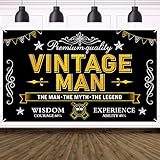Vintage Man Birthday Banner Decorations for Men, Black Gold Vintage Themed Happy Birthday Backdrop Sign Party Supplies, 30th 40th 50th 60th 70th 80th Bday Party Photo Booth Background Poster
