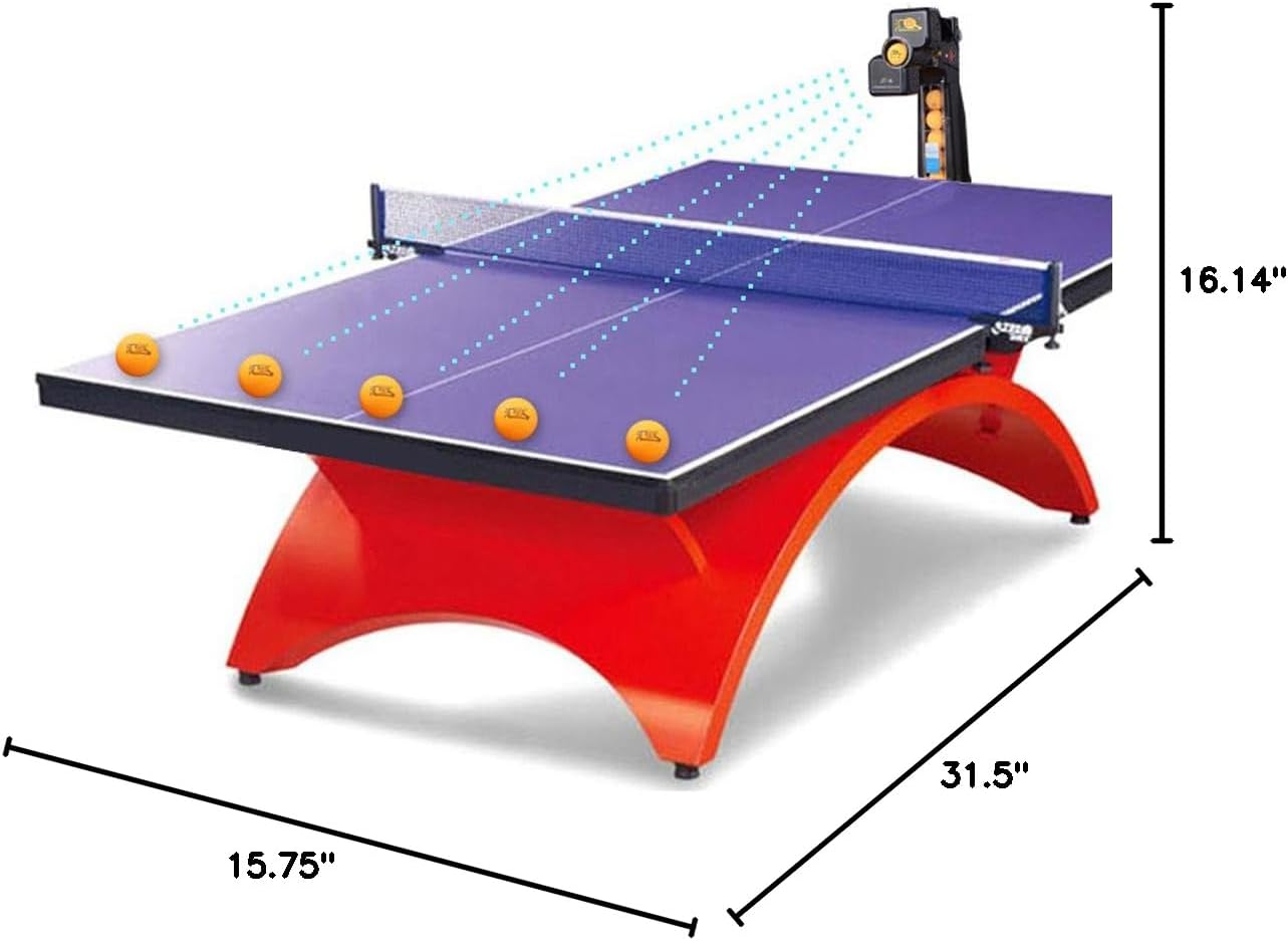 Dimensions of the HUIPANG JT-A Table Tennis Robot on a table.