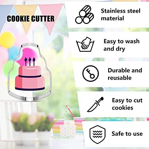 9 Pieces Birthday Cookie Cutter Set In Birthday Cake, Birthday Hat, Candle, Balloon, Banner, Present, Cupcake And Plaque Shape Stainless Steel Biscuit Cutter And 6 Pieces Sugar Stirring Pins #TOP2