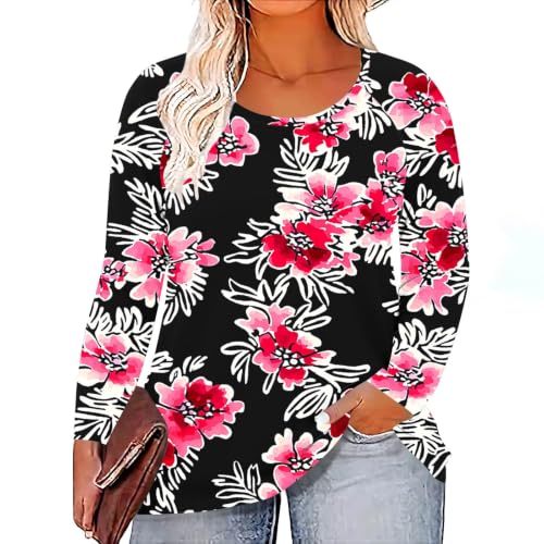 biqikav Womens Long Sleeve Tops Heart Print Casual Tunic Shirts