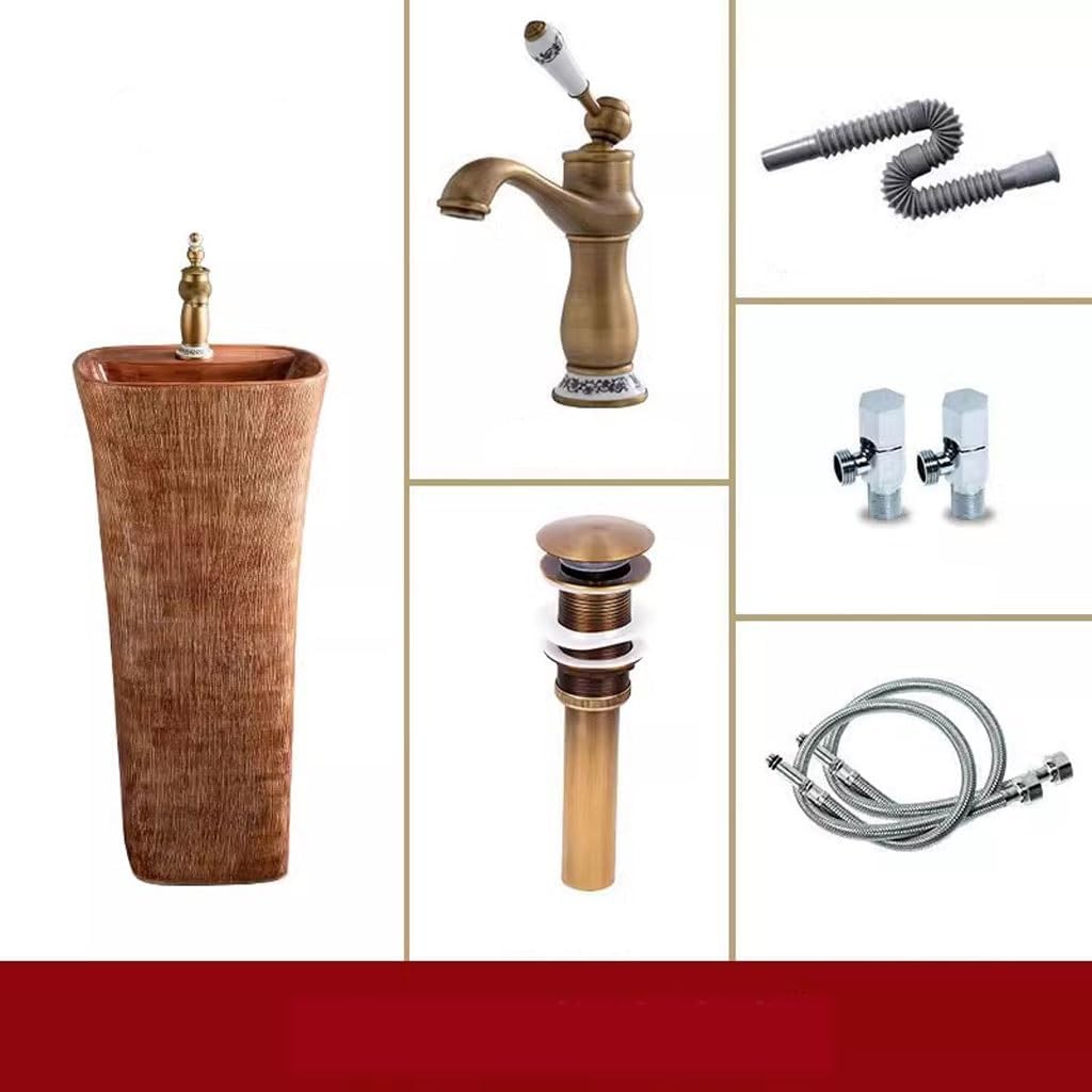 Outdoor Column Vessel Sink Bathroom Countertop Wash Basin, Floor-Standing Pedestal Sink for Courtyard Balcony, Stylish Vanity for Modern Spaces
