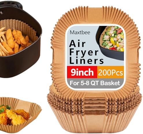 9 Inch Air Fryer Paper Liner Disposable, 200PCS Non-Stick, Oil-Pr...