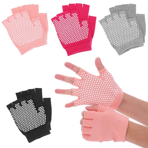 DRAFIDEEP Guantes de Fitness Antideslizantes para Mujer sin Dedos, de Algodón y Silicona, Ideales para Yoga, Pilates y Baile, Pack de 4 Pares