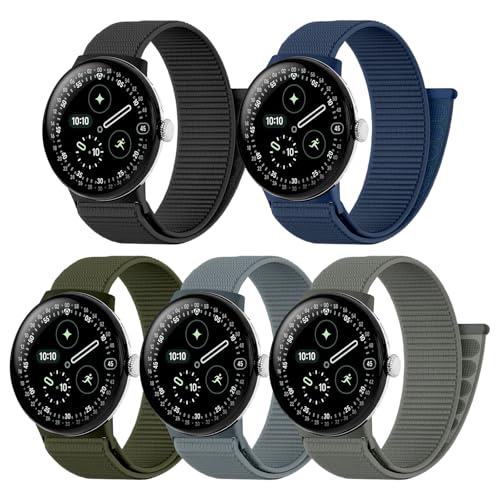 Zspoly Nylon Sportarmband für Pixel Watch 4/3 Armband 45mm 5er-Pack Atmungsaktive Weiche Sport Loop Nylonband Herren Damen