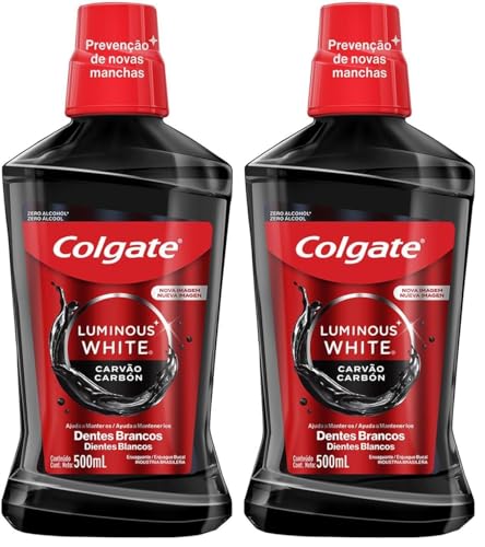 Colgate Enjuague Bucal Luminous White Charcoal 500ml (Paquete de 2)