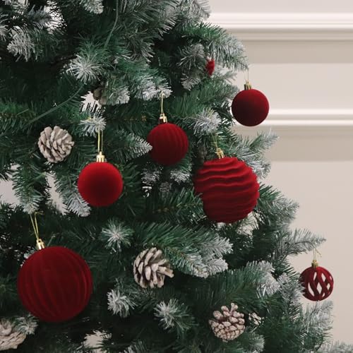 Image of 20pcs Red Velvet Christmas Ornaments Set,2.36In Burgundy Flocked Ornaments