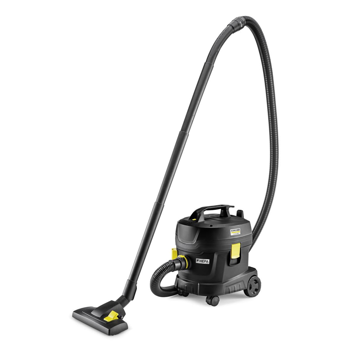 KÄRCHER aspirapolvere T 11/1 Classic HEPA Re!Plast, contenitore (materiale riciclato): 11 l, potenza: 850 W, rumorosità: 61 dB(A), peso: 4,2 kg, cavo: 7,5 m, cestello filtro permanente, filtro HEPA-14