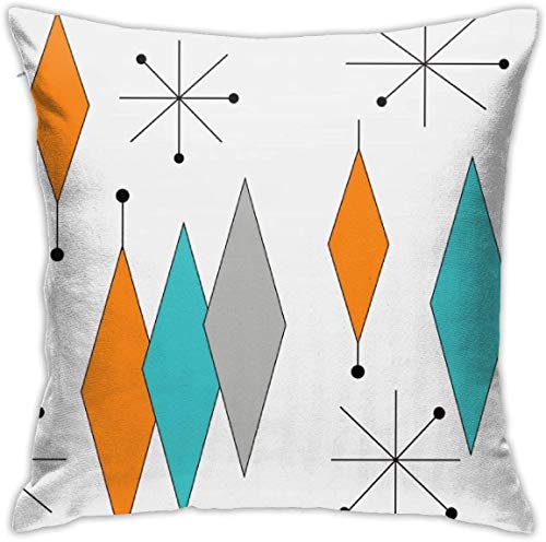DZGlobal Mid Century Pillow Covers 18 x 18 Set of 4 Midcentury Modern Throw Pillow Cover Teal Grid Pillowcase Atomic Stars Bursts Orange Pillow Cases Home Decor Cushion Covers - Image 4