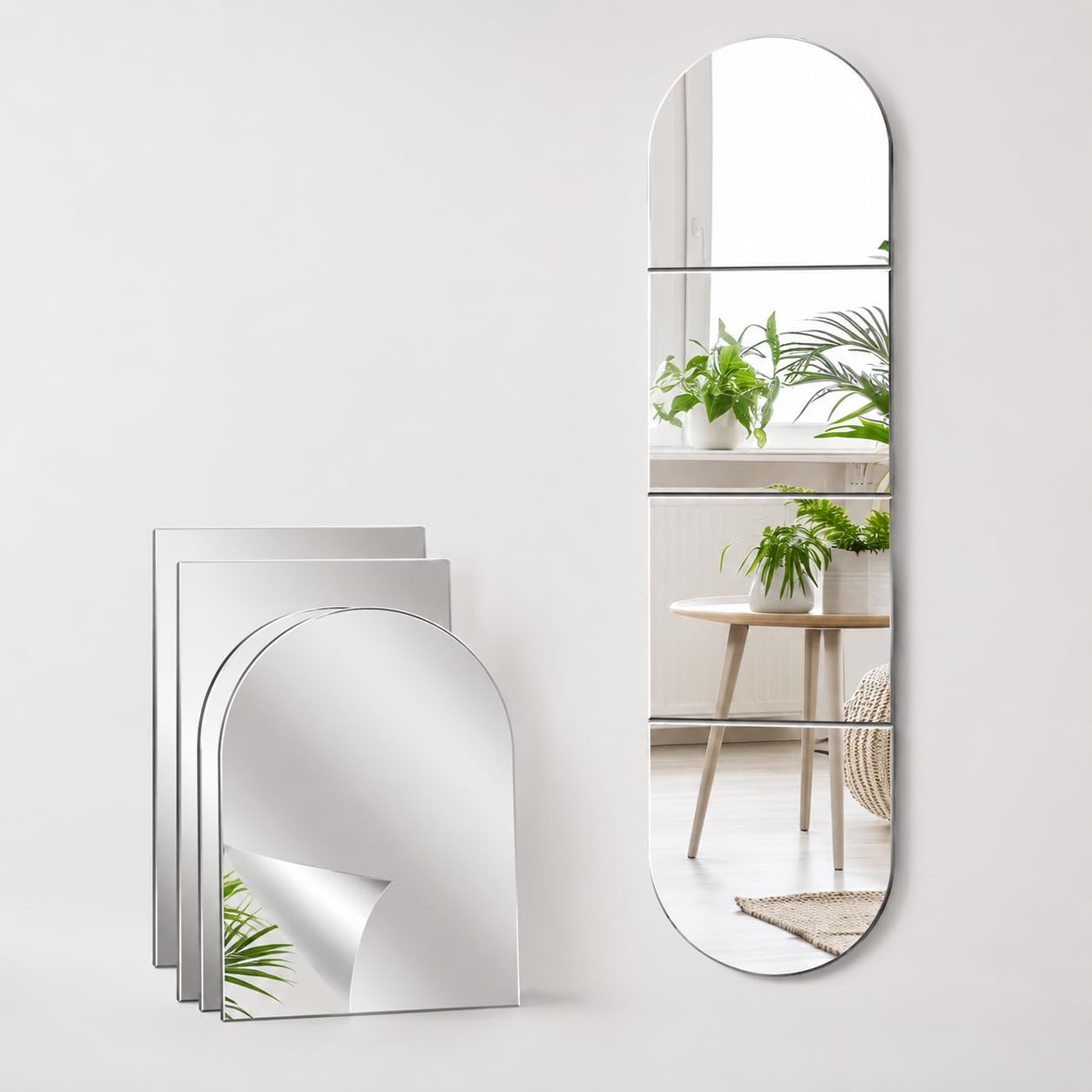 Houkiper Full Length Mirrors, Self Adhesive Mirror Tiles Long Wall Mirrors for Bedrooms Full Body Mirrors for Walls, Stick on Mirror for Wardrobe Doors Gym Hallway