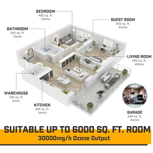 VIARRTCO Gerador de máquina de ozônio 30.000 mg/h - 6000 pés quadrados. Remoção de odores da máquina