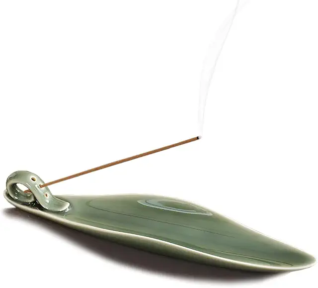 Ceramic Incense Censer with 3 Holes - 9" Green Ash Catcher Holder