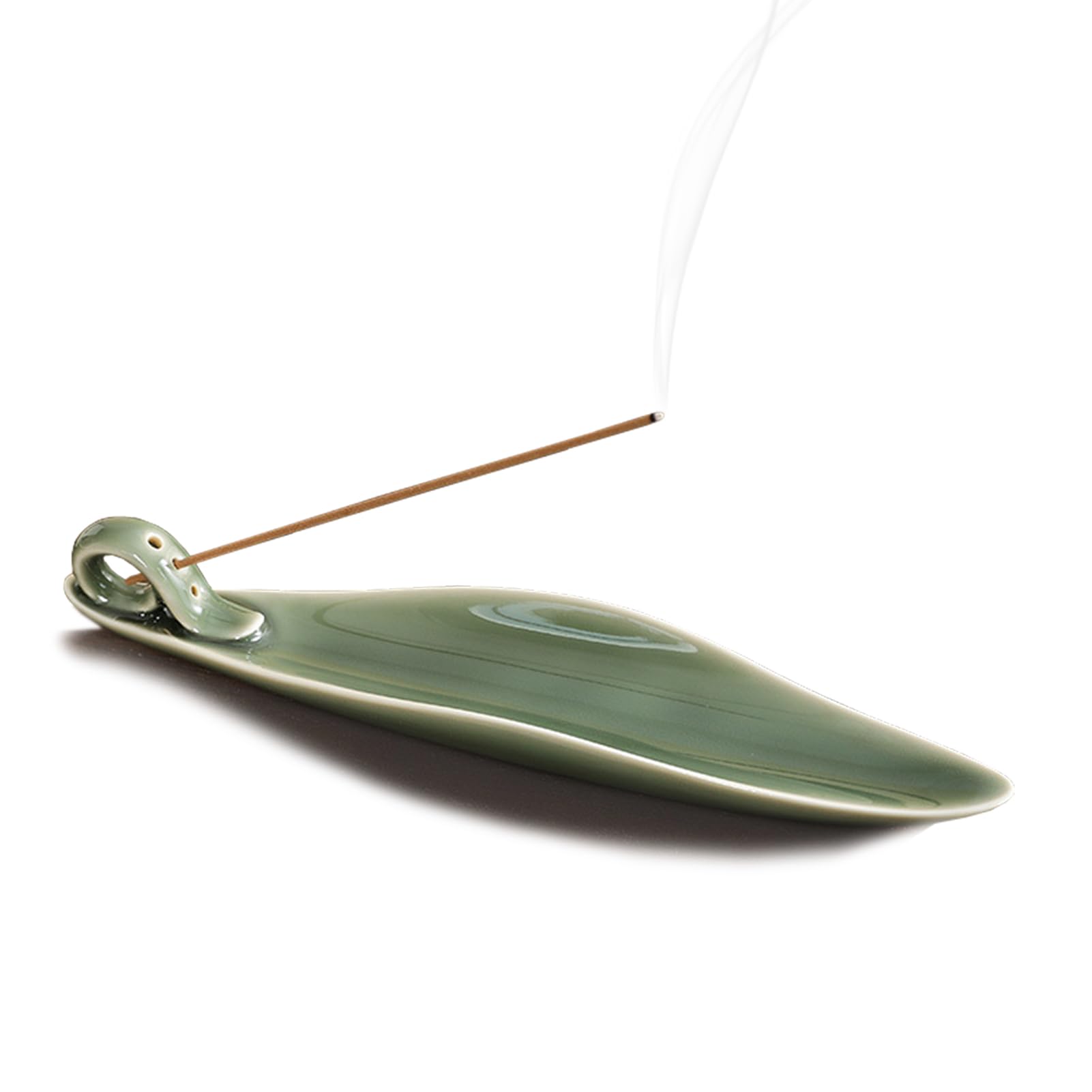 9" Length Incense Stick Holder with 3 Holes, Ceramic Incense Ash Cather for Counters Meditation Room, Yoga, Home, Office (Green)
