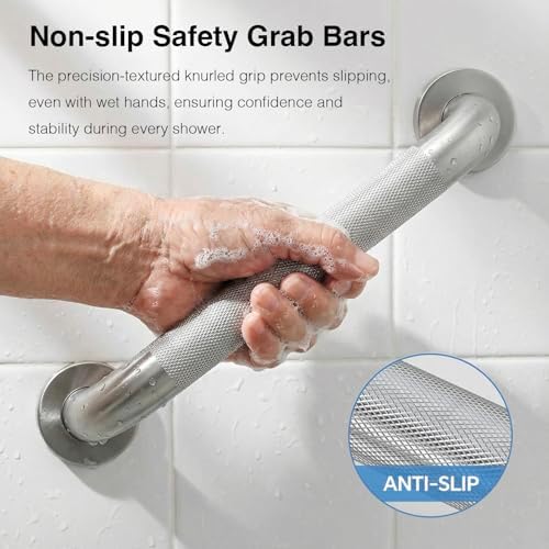 ACEDSGN 24 Inch Shower Grab Bars for Seniors 1.25'' Brushed Nickel Stainless Steel Grab Bar for Bathroom, Non Slip Knurled Safety Handrail for Bathtub Toilet Wall, Gifts for Elderly and Handicapped - 1