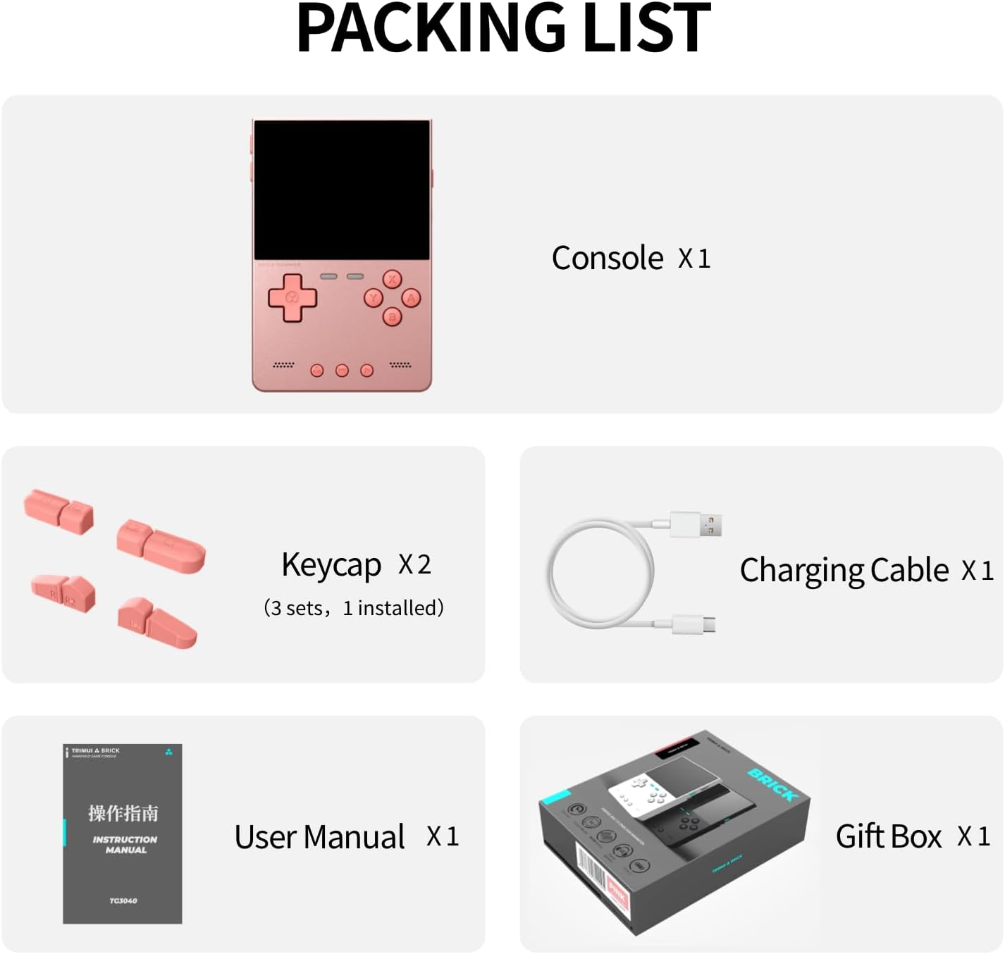 Trimui Brick Hammer Metal Body Handheld Game Console Retro Gaming Handheld 3000mah Battery Allwinner A133p 3.2" IPS RGB Lighting Vibration Pink