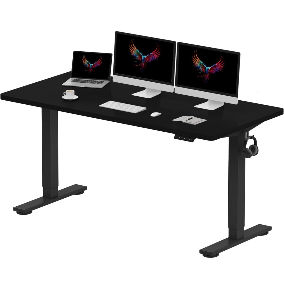 FlexiSpot Ergonomic Electric Standing Desk with Height Adjustable 150x60 Spacious Sit-Stand Workstation, Smooth Motor, Memory Settings, Durable Steel Frame Ideal for Home and Office - Charcoal Black