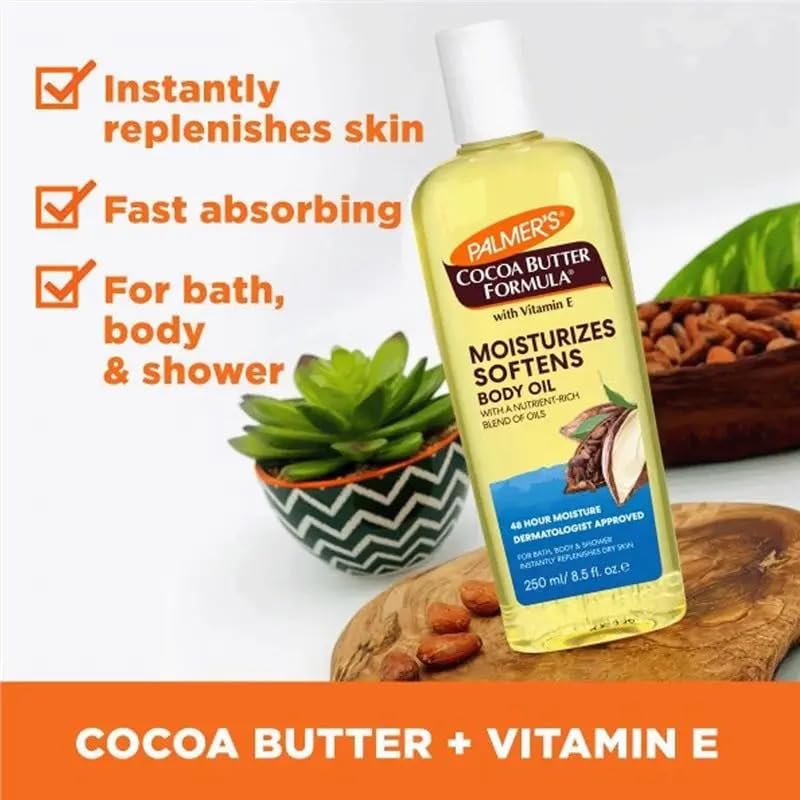 Cocoa Butter Body Oil, Vitamin E Enriched Fast Absorbing Formula, Deep Moisturizing for Dry Sensitive & Itchy Skin - Image 3