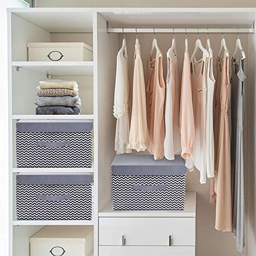 Image of PRANIJ 3 Set Foldable Storage Box Organiser with Lid, Versatile Storage Basket Bins for Wardrobe, Clothes, Toys, Books, and Other Supplies, 1 Large & 2 Small (Wave - Grey)