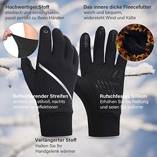 KELOYI Winter Gloves Touchscreen Warm Thermal Cycling Gloves Anti Slip Windproof Running Gloves for Men Women Black