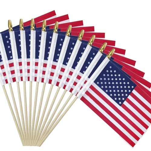 Small/Mini American Flags on Stick Handheld American Flags US Flags 4th of july decor, patriotic Decorations, Veteran Party, Parades, American Hand Held Stick Flags Spear Top (12 Pack)