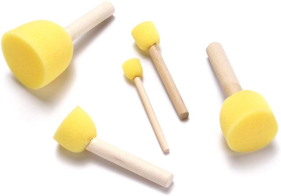 5pcs Sponge Foam Brush Set Wooden Handle Stamp Painting Tool for Beginners Art Supplies Painting Brushes for Acrylic Paint Set