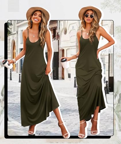 Image of Wolddress Womens Maxi Dress with Pockets 2026 Casual Strap Plus Size Loose Plain Long Office Summer Beach Travel Dresses S-5X
