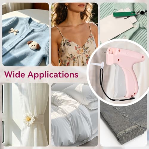 Image of AISOSO Handheld Tagging Gun for Clothes, with Fasteners in Two Sizes, Pink | Includes 0.5mm Needle Quick Clothing Fixer, 1500pcs Each in 0.98 inch and 1.38 inch Lengths, for Securing Cuffs, Collars, Tags